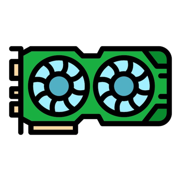 Electronic graphic card icon Outline electronic graphic card vector icon color flat isolated