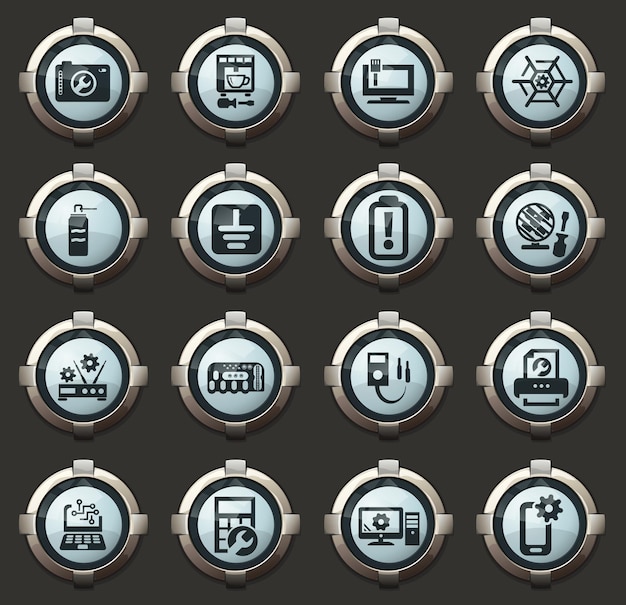 Electronic repiar vector stylish round buttons for mobile applications and web
