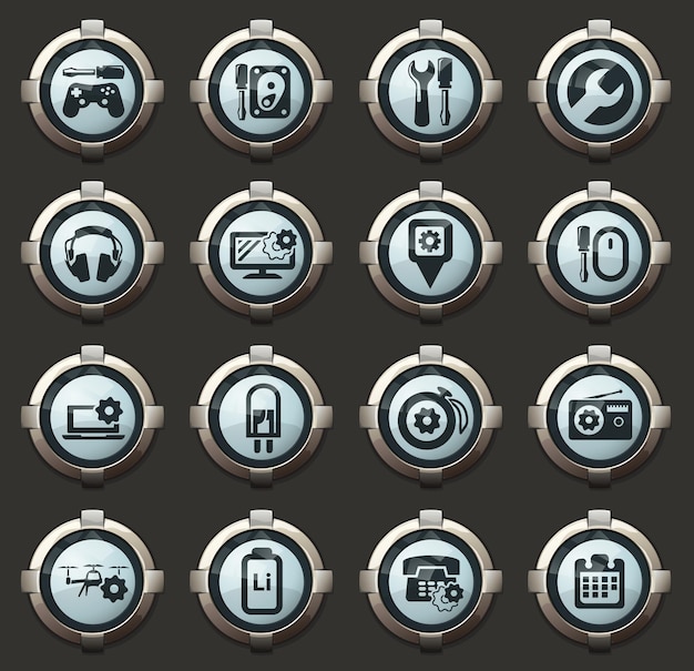 electronic repiar vector stylish round buttons for mobile applications and web