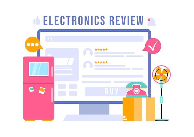 Electronics Review Vector Illustration with Customer Ratings on Quality of Service or Application and Providing Feedback in a Flat Cartoon Background