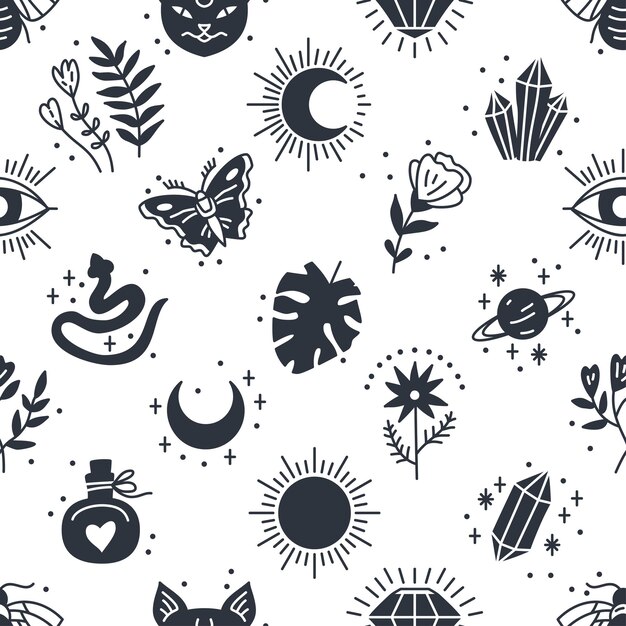Elegant celestial seamless pattern with boho elements