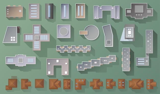 Elements top view for design top view Objects for map of City country House factory building