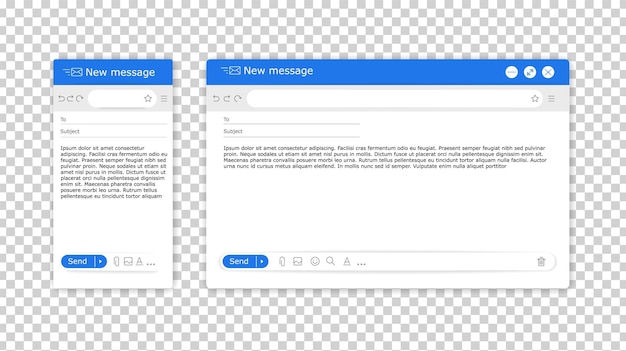 Email mockup Online mail UI window for message box Computer or mobile screen interface Blank address page Web service Empty layout frame Vector internet mailing design template