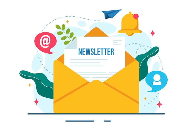 email newsletter illustration with envelope electronic mail message or mobile service background