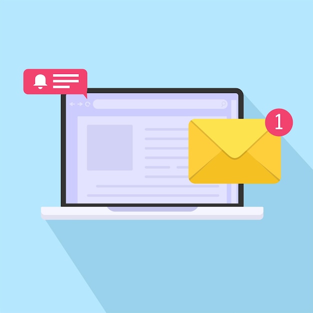 Email notification concept New email on the laptop screen Vector illustration in flat style