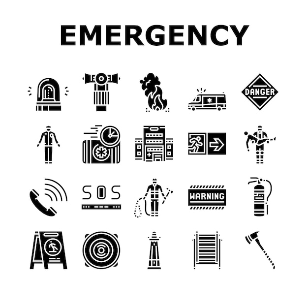 Emergency Helping In Accident Icons Set Vector