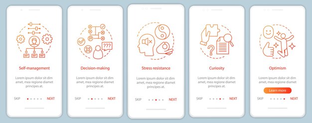 Employee baseline skills onboarding mobile app page screen vecto