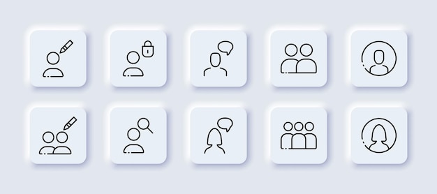 employees set icon workflow mail pen speech delegate planet online subordinates stars rating achievement feedback tasks neomorphism style vector line icon for advertising