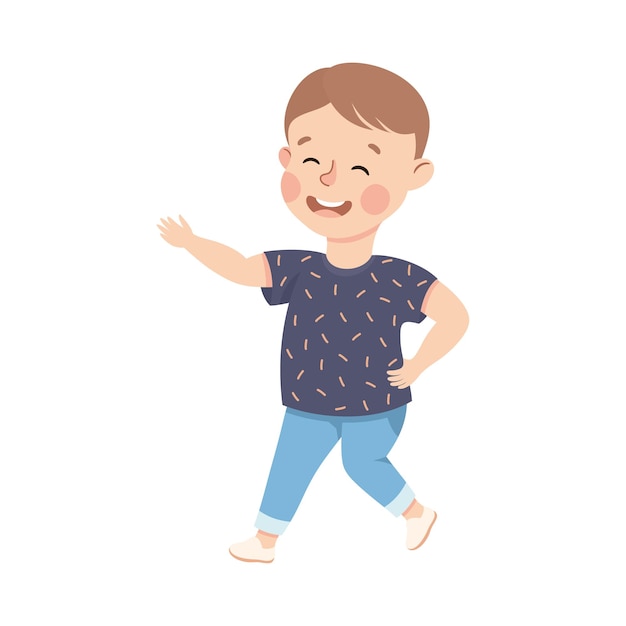 Energetic Boy Dancing Moving to Music Rythm Vector Illustration