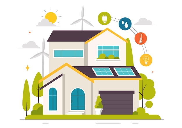 energy efficient at home vector illustration of smart house technology system with centralized control in a flat style cartoon background
