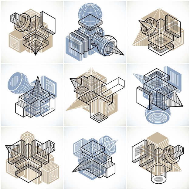 Engineering abstract geometric shapes, simple vectors set.