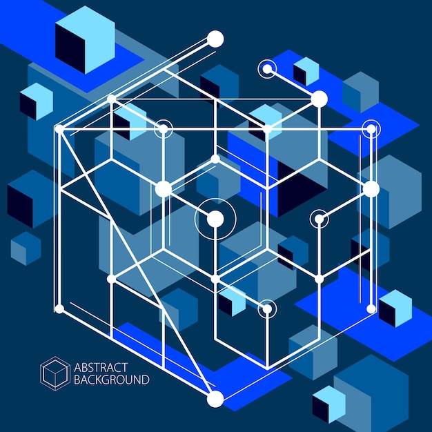 engineering technology vector dark blue wallpaper made with 3d cubes and lines. engineering technological wallpaper made with honeycombs. abstract technical background.