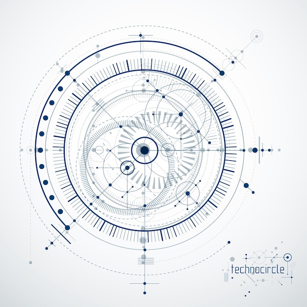 Engineering technology vector wallpaper made with circles and lines. Technical drawing abstract background.