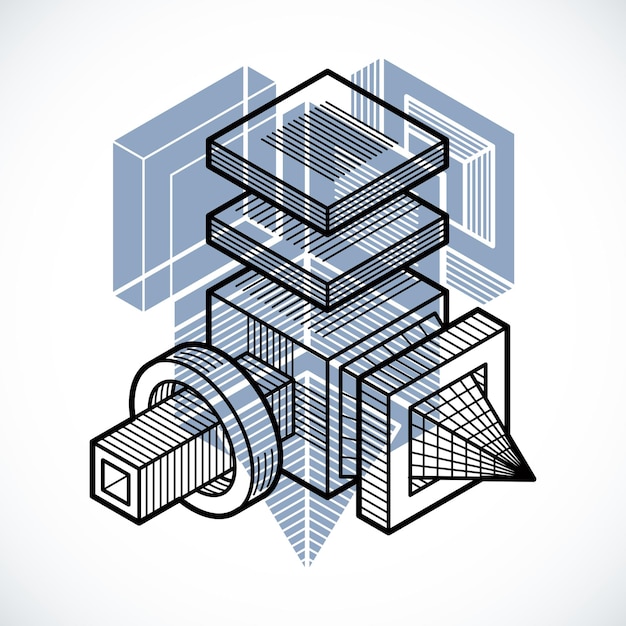 Engineering three-dimensional construction, abstract vector trigonometric shape.