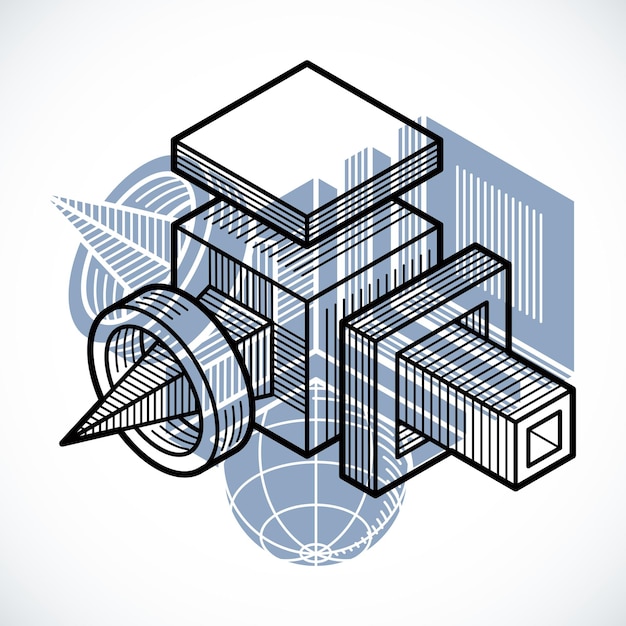 Engineering three-dimensional construction, abstract vector trigonometric shape.
