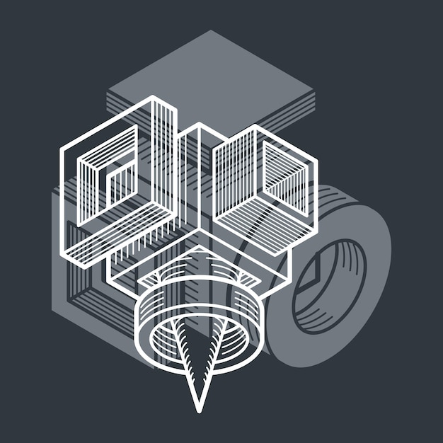 Engineering three-dimensional construction, abstract vector trigonometric shape.