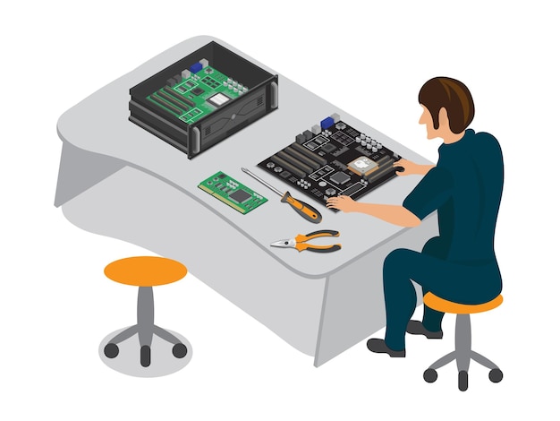 engineers working in data center room installation and configuration hardware