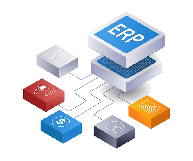 ERP network business technology infographic 3d illustration flat isometric