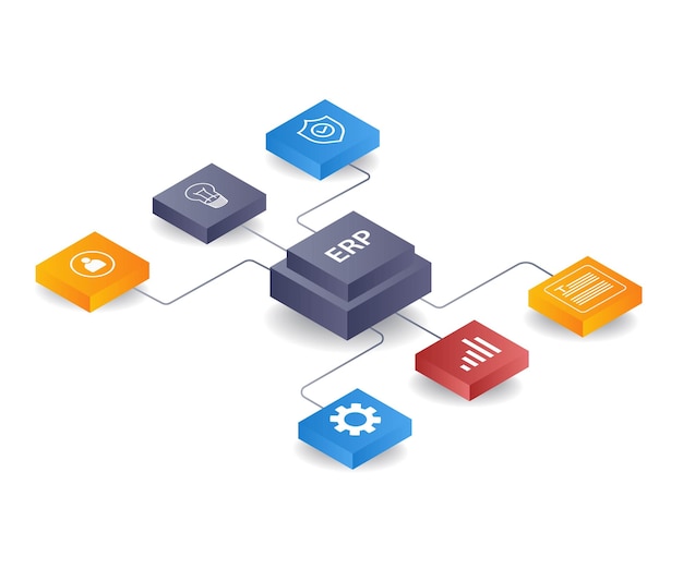 ERP network management infographic flat isometric 3d illustration