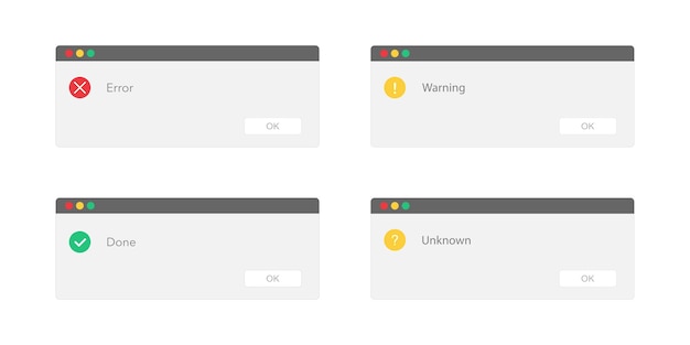 Error message. Notification window in modern style. Warning message in new design. Window popup