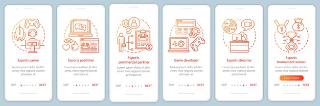 Esports onboarding mobile app page screen vector template