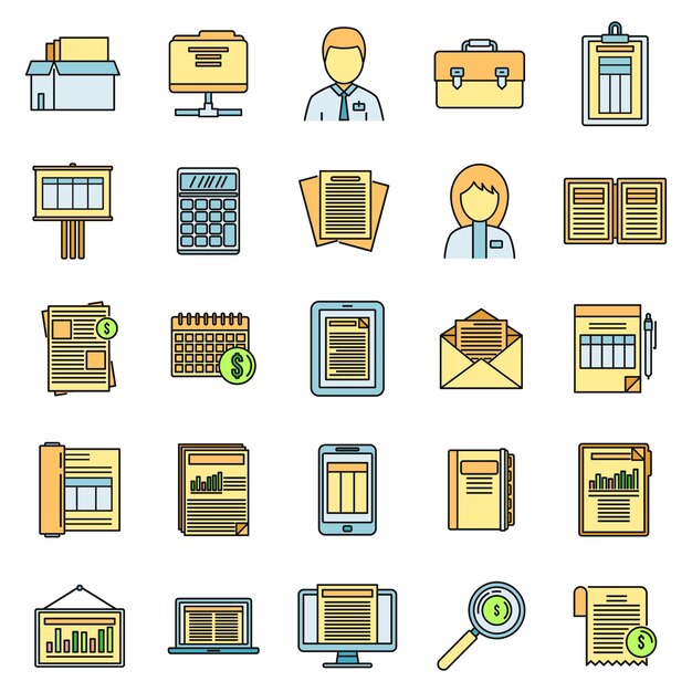 Estimator process icons set vector color line