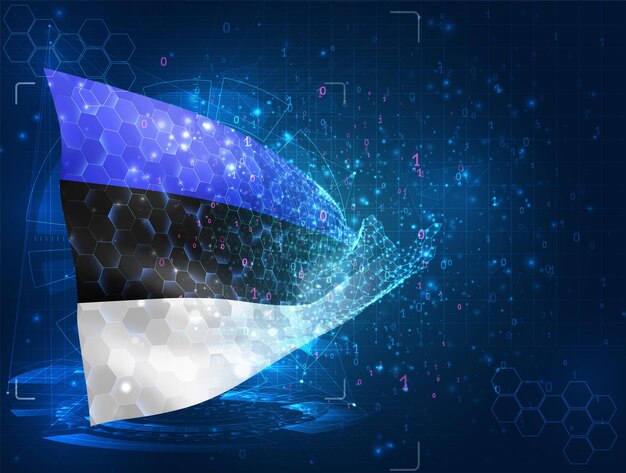 Estonia vector flag virtual abstract 3D object from triangular polygons on a blue background