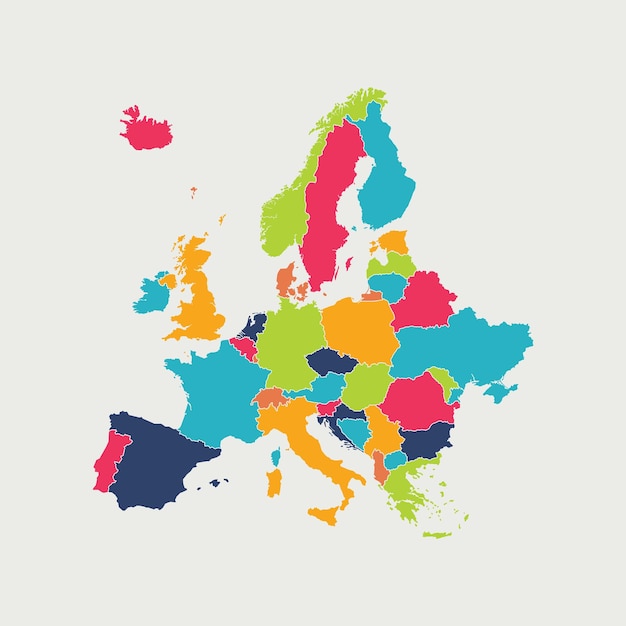 Euroopan kartta eristettyn":a valkoisella taustalla, erittäin yksityiskohtainen vektorikuvitus