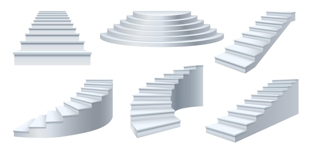 exterior realistic stairs. architectural home staircase, modern stairway. ladders, architectural staircases isolated on white background. stair architecture for home. vector illustration