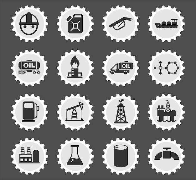 Extraction of oil symbols on a round postage stamp stylized icons