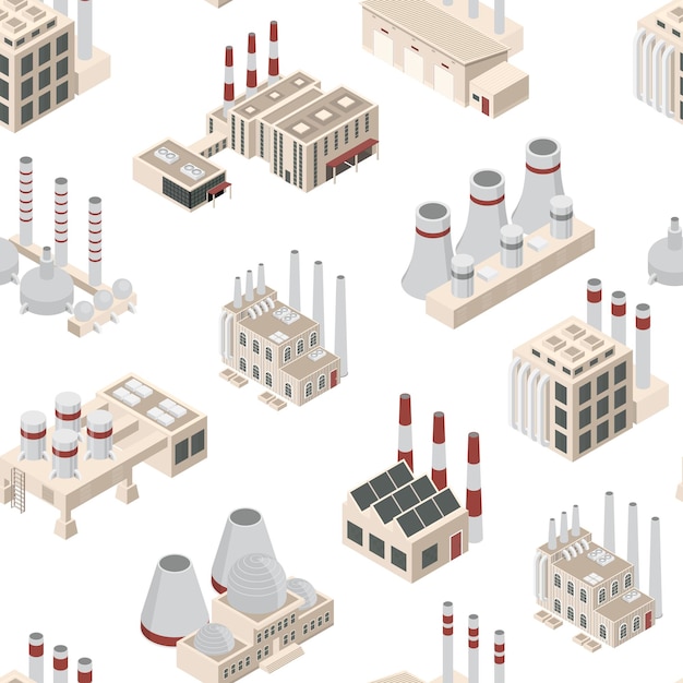 factory constructions or buildings concept seamless pattern background 3d isometric view vector