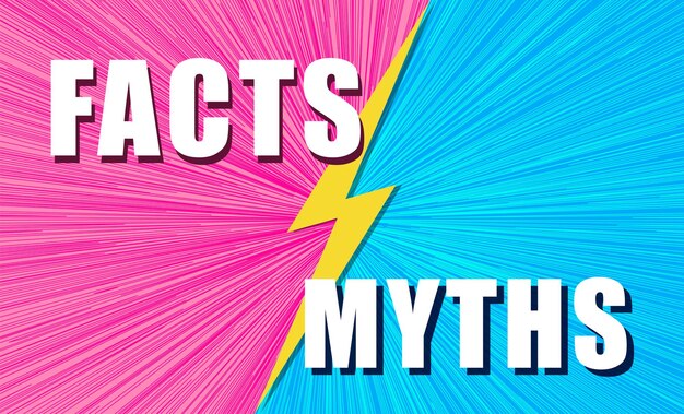Facts versus myths battle on background pop art