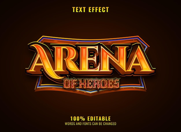 Fantasy golden arena of heroes medieval rpg game logo text effect with frame border