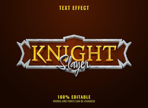 Fantasy golden silver knight slayer medieval rpg game logo title text effect with frame border