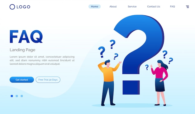 FAQ landing page website flat  template