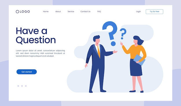 faq question concept customer support problem solution flat vector illustration landing page template