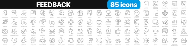 Feedback line icons collection Evaluation rating support service like icons UI icon set Thin outline icons pack Vector illustration EPS10