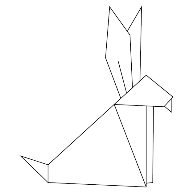 Figure of origami in the form of a rabbit on a white background Doodle line art vector drawing