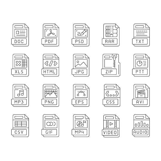 File format document icons set vector