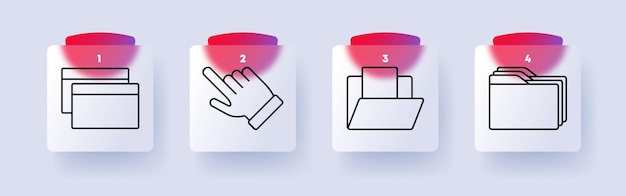 File management set icon Windows hand gesture open folder multiple files system organization digital data storage user interface access