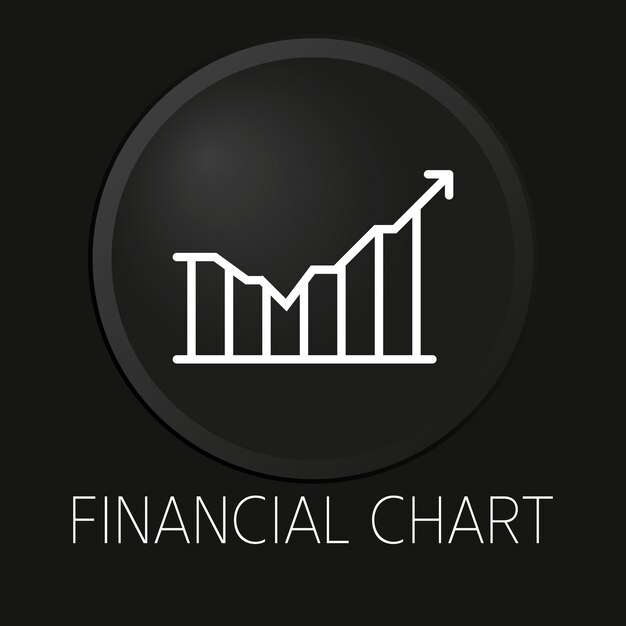 Financial chart  minimal vector line icon on 3D button isolated on black background Premium Vector