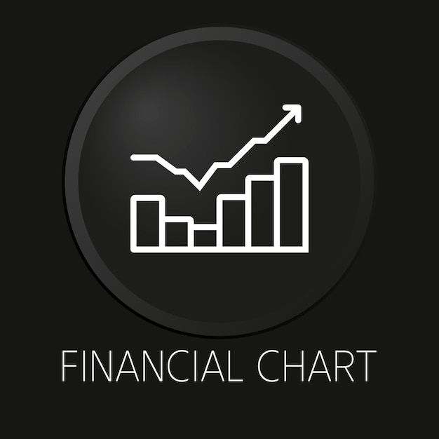 Financial chart minimal vector line icon on 3D button isolated on black background Premium VectorxA