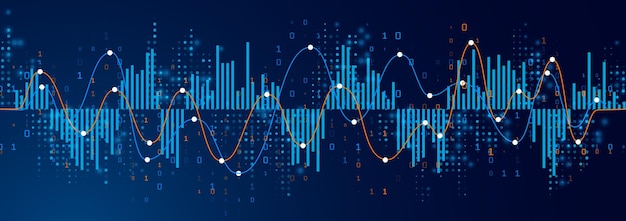 Financial chart with uptrend graph and stock market numbers on a gradient blue background