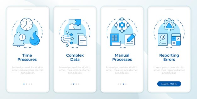 Financial close problems blue onboarding mobile app screen