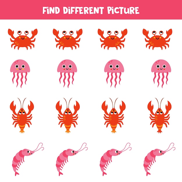 Find different sea animal in each row Logical game for preschool kids