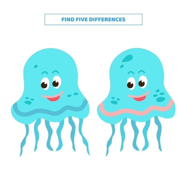 Find five differences between cartoon jellyfish