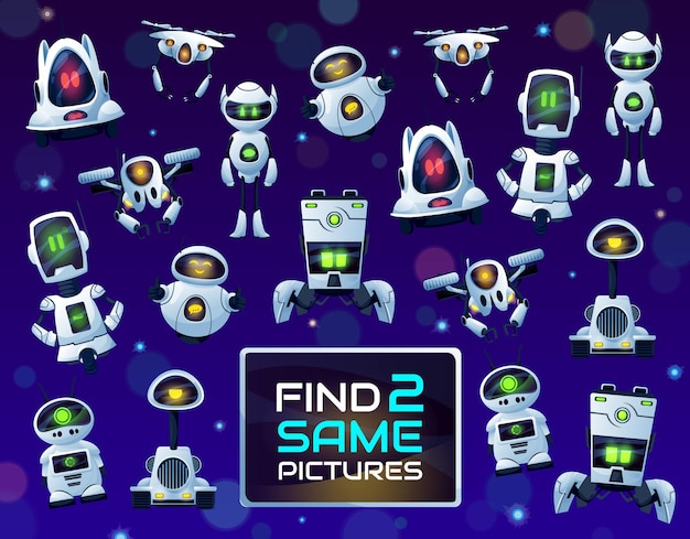 find same robots or drones kids game, puzzle or riddle