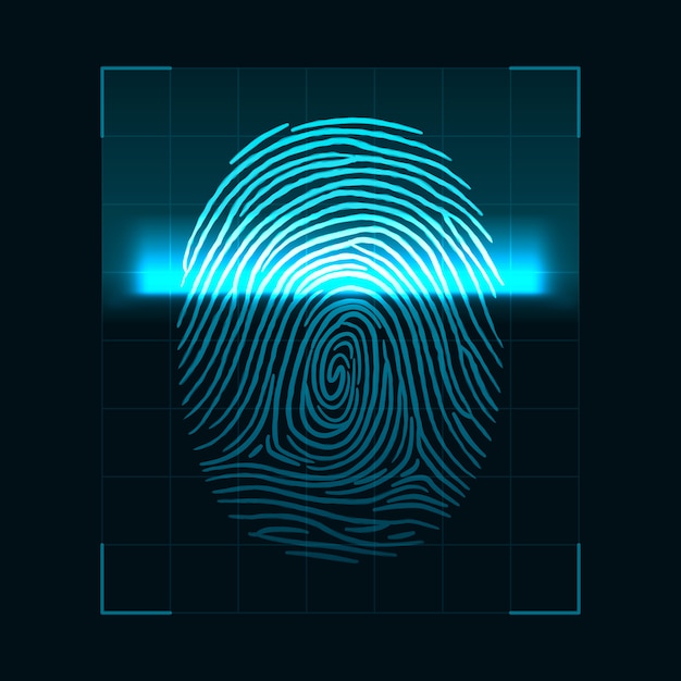 Fingerprint scanning concept. Digital biometric security system and data protection. Personal authorization screen isolated on dark background