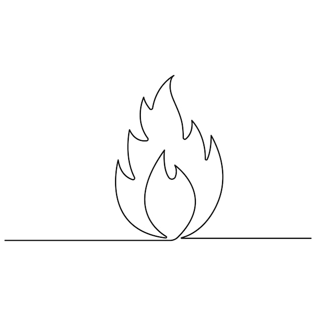 Fire continuous one line art drawing flame shape gas icon bonfire outline vector illustration