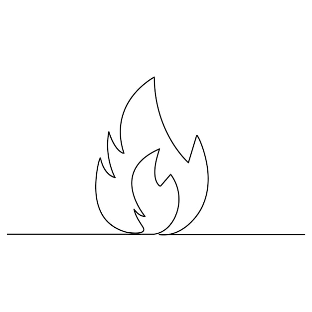 Fire continuous one line art drawing flame shape gas icon bonfire outline vector illustration